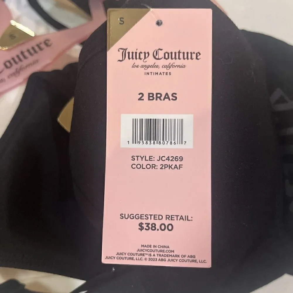 Juicy Couture Intimates 2Pack Seamless Bras Removable Pads Size S  Blk/ White